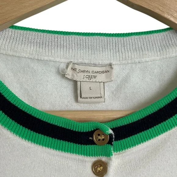 J Crew The Caryn Cardigan White/Cream & Green trim size Large - Picture 6 of 12